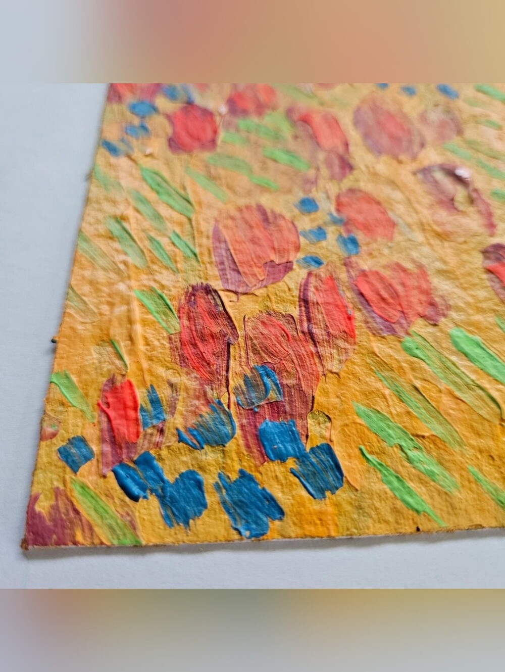 5"x7" original tulips flowers abstract painting red orange bright gallery Art - Picture 4 of 11